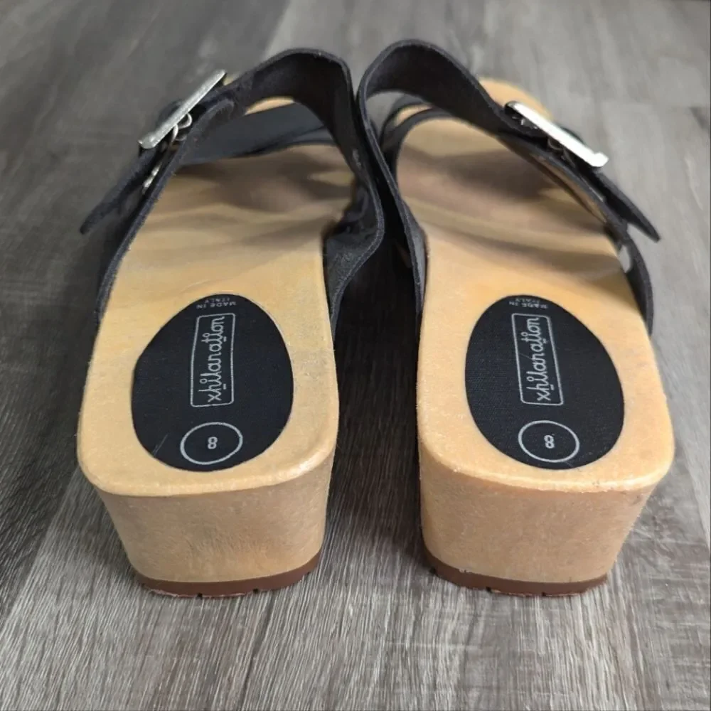 Xhilaration Y2K black leather faux wood chunky platform buckle sandal womens 8